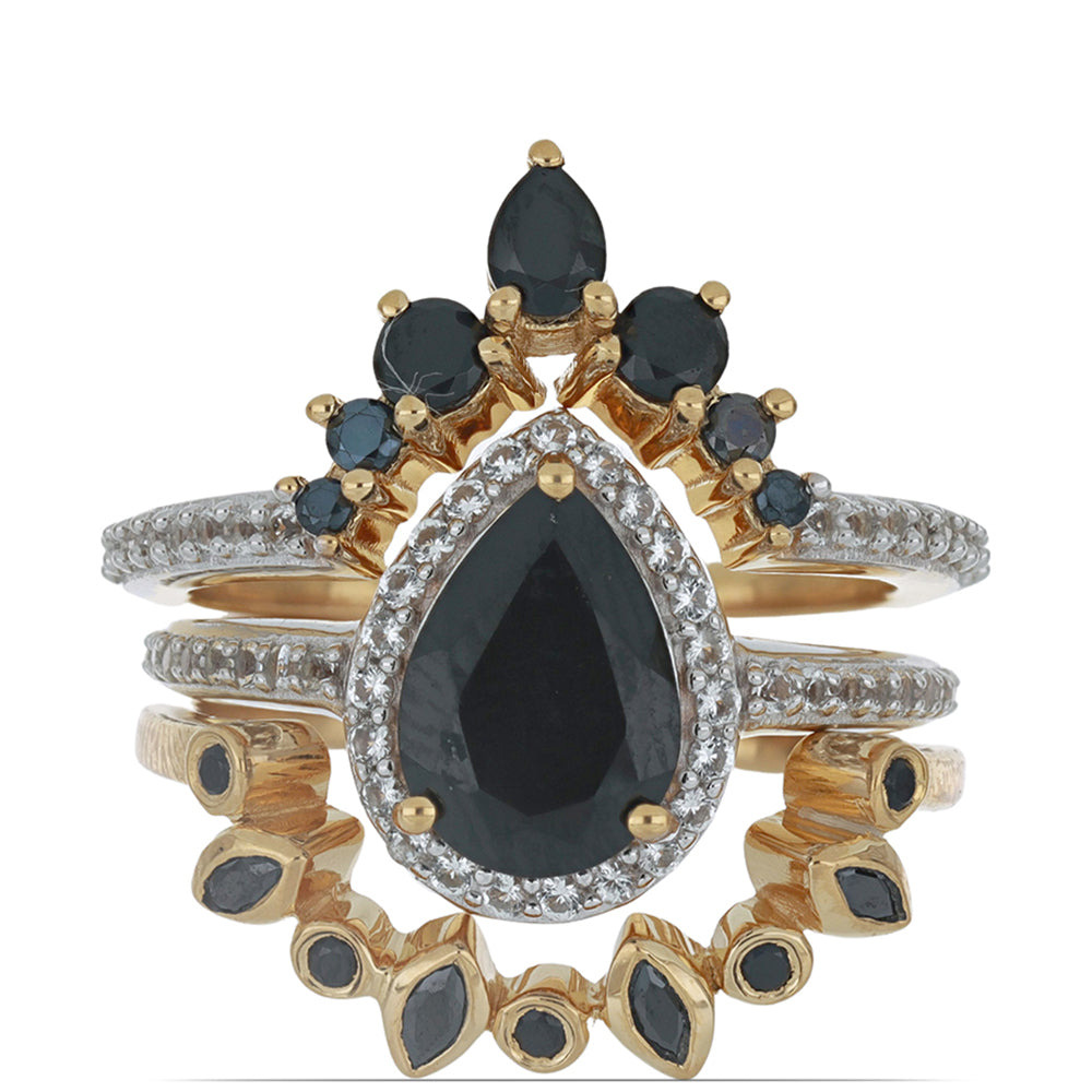 Goldplattierter Silberring mit schwarzem Spinell aus Gorno Badakhshan