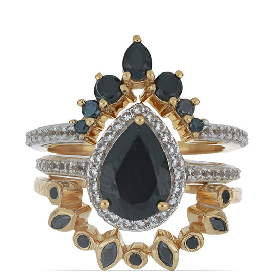 Goldplattierter Silberring mit schwarzem Spinell aus Gorno Badakhshan