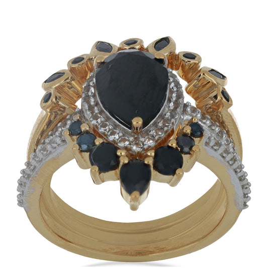 Goldplattierter Silberring mit schwarzem Spinell aus Gorno Badakhshan