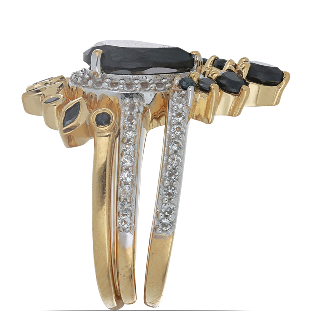 Goldplattierter Silberring mit schwarzem Spinell aus Gorno Badakhshan 4 