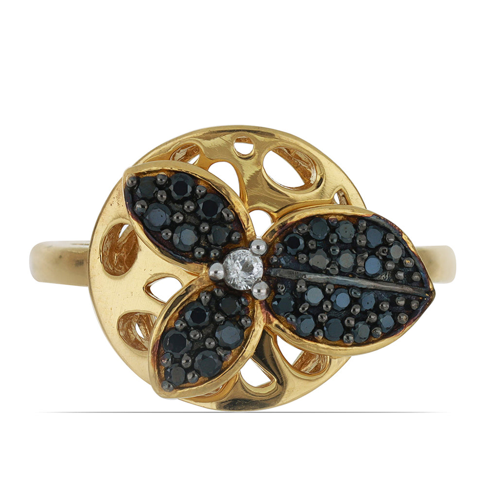 Goldplattierter Silberring mit schwarzem Spinell aus Gorno Badakhshan und weißem Topas 1 