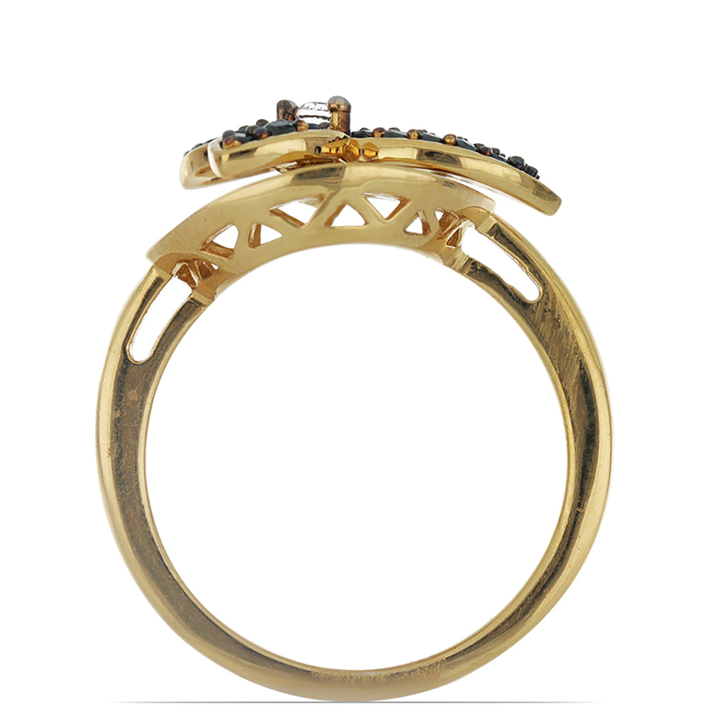 Goldplattierter Silberring mit schwarzem Spinell aus Gorno Badakhshan und weißem Topas 2 