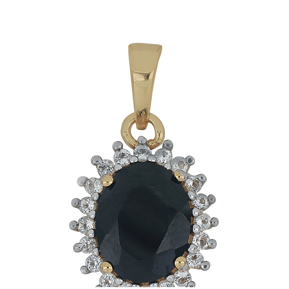 Goldplattierter Silberanhänger mit schwarzem Spinell aus Gorno Badakhshan und weißem Topas