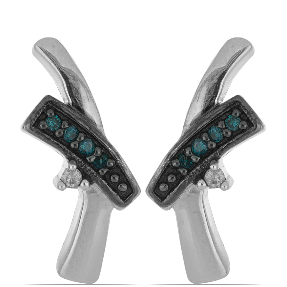 Silberohrringe mit blauem Diamant und weißem Diamant