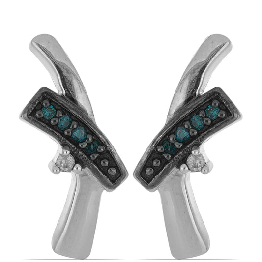 Silberohrringe mit blauem Diamant und weißem Diamant