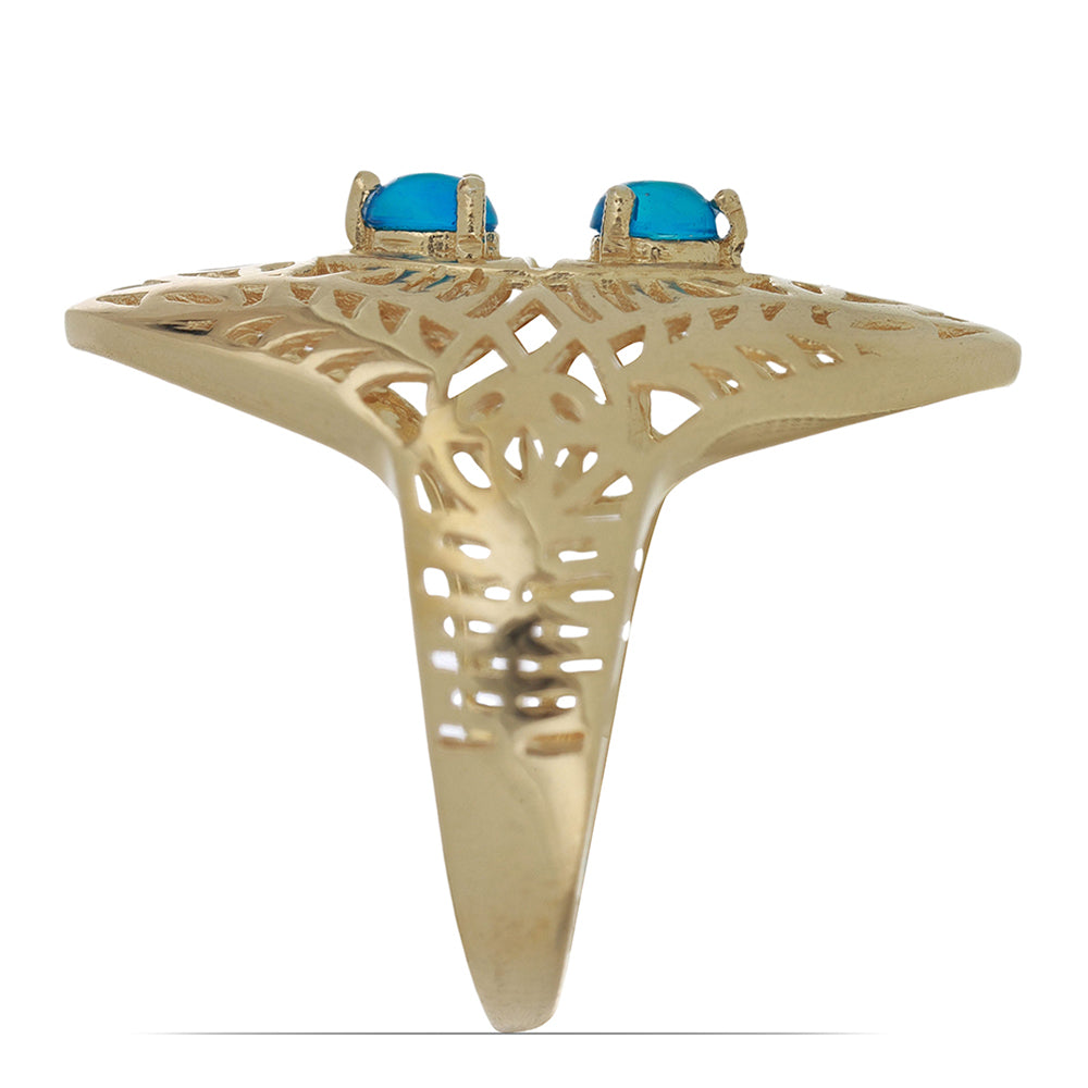 Goldplattierter Silberring mit blauem äthiopischem Opal aus Lega Dembi 3 