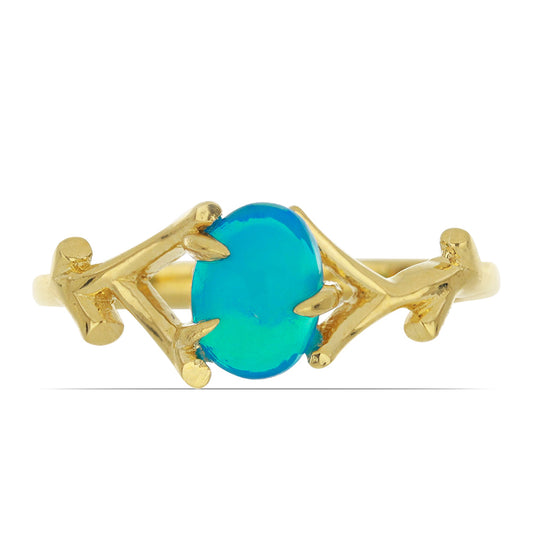 Goldplattierter Silberring mit blauem äthiopischem Opal aus Lega Dembi