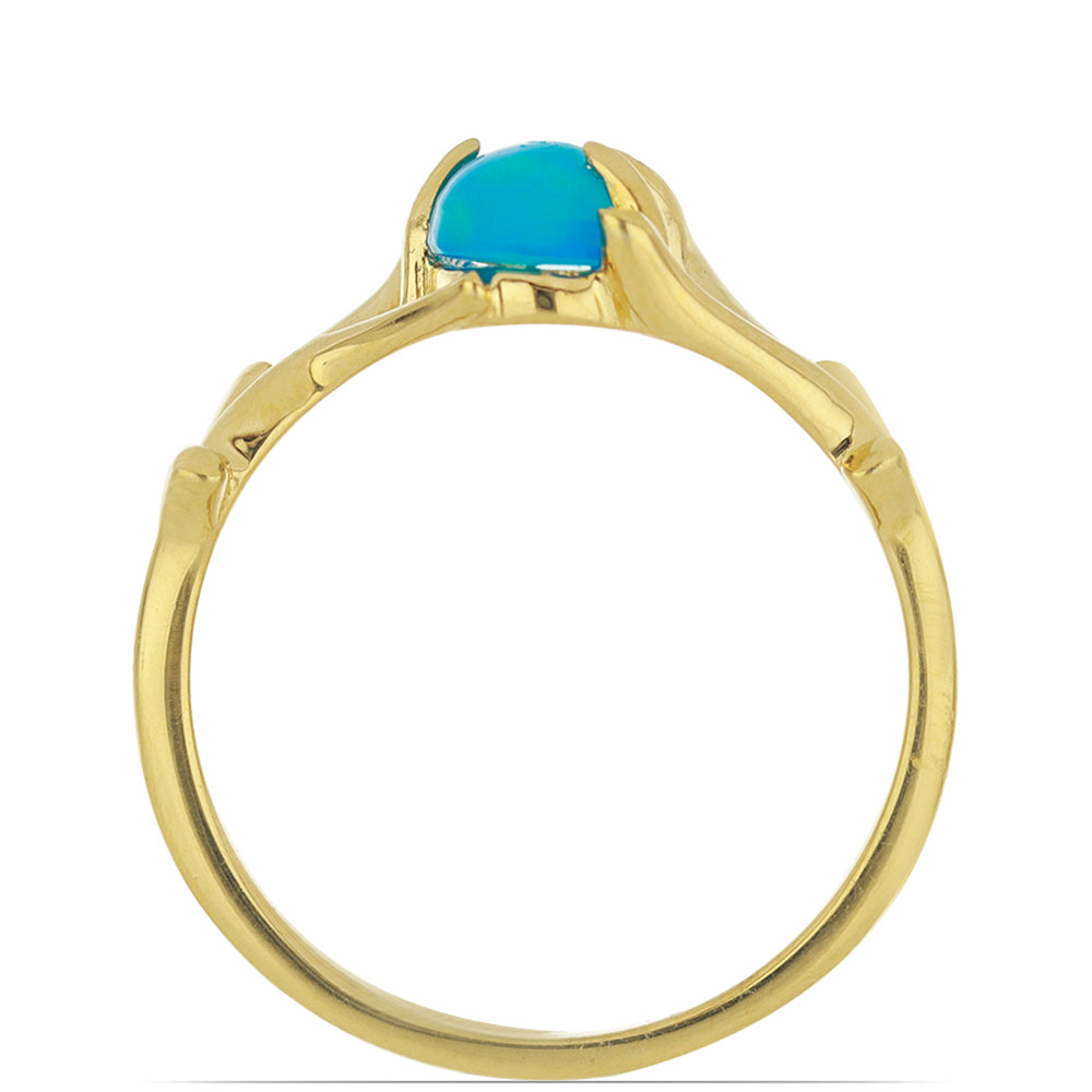 Goldplattierter Silberring mit blauem äthiopischem Opal aus Lega Dembi