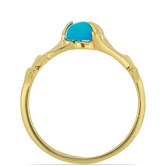 Goldplattierter Silberring mit blauem äthiopischem Opal aus Lega Dembi