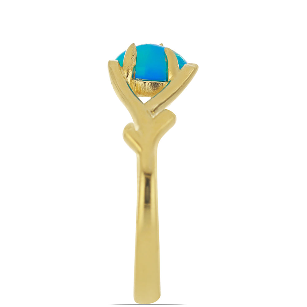 Goldplattierter Silberring mit blauem äthiopischem Opal aus Lega Dembi 3 