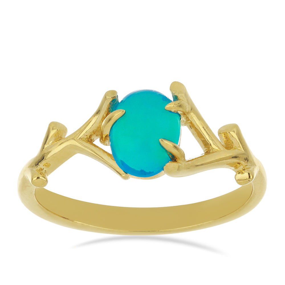 Goldplattierter Silberring mit blauem äthiopischem Opal aus Lega Dembi