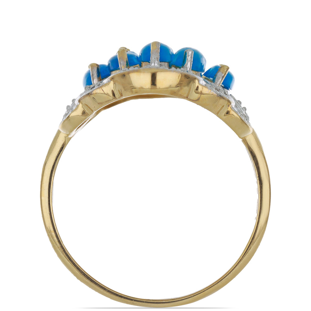 Goldplattierter Silberring mit blauem äthiopischem Opal aus Lega Dembi und weißem Topas 3 