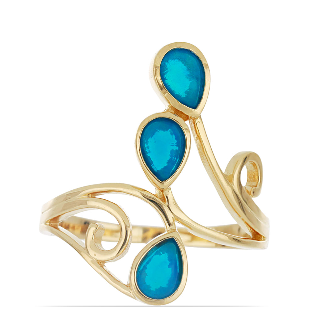 Goldplattierter Silberring mit blauem äthiopischem Opal aus Lega Dembi 1 