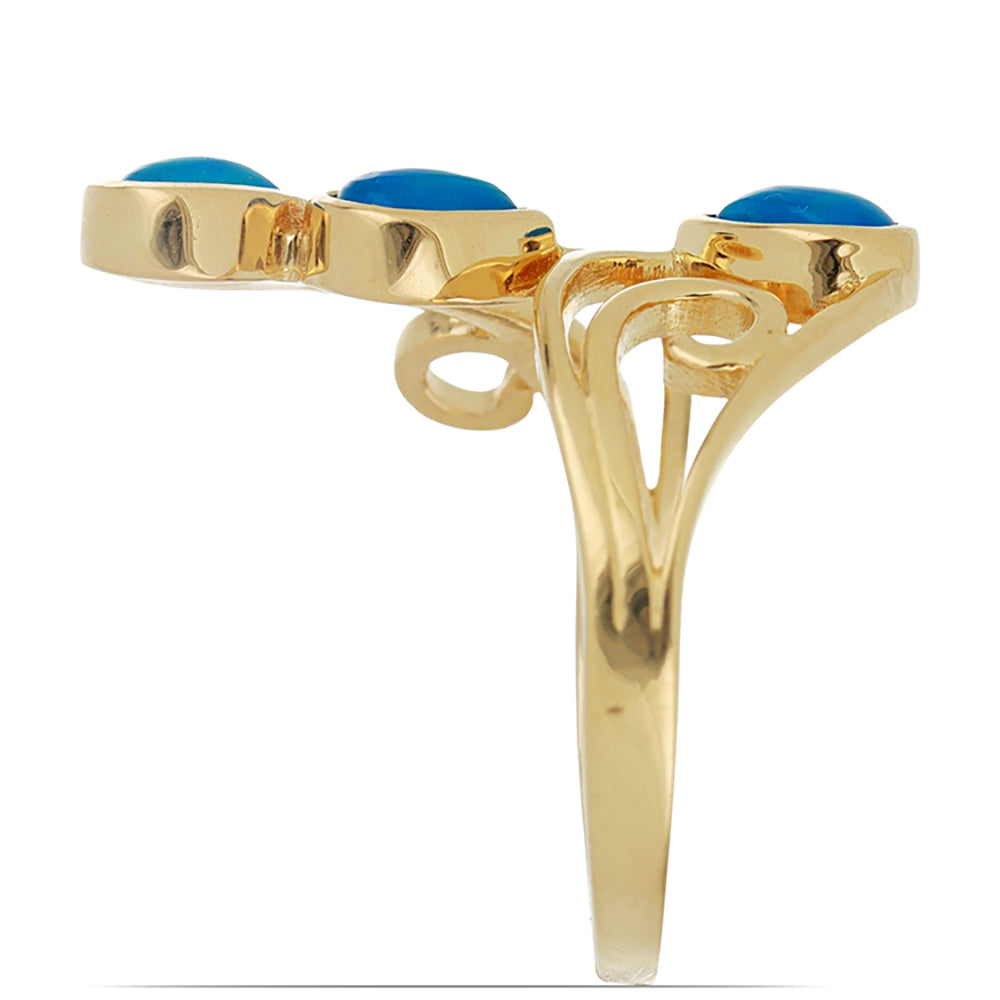 Goldplattierter Silberring mit blauem äthiopischem Opal aus Lega Dembi