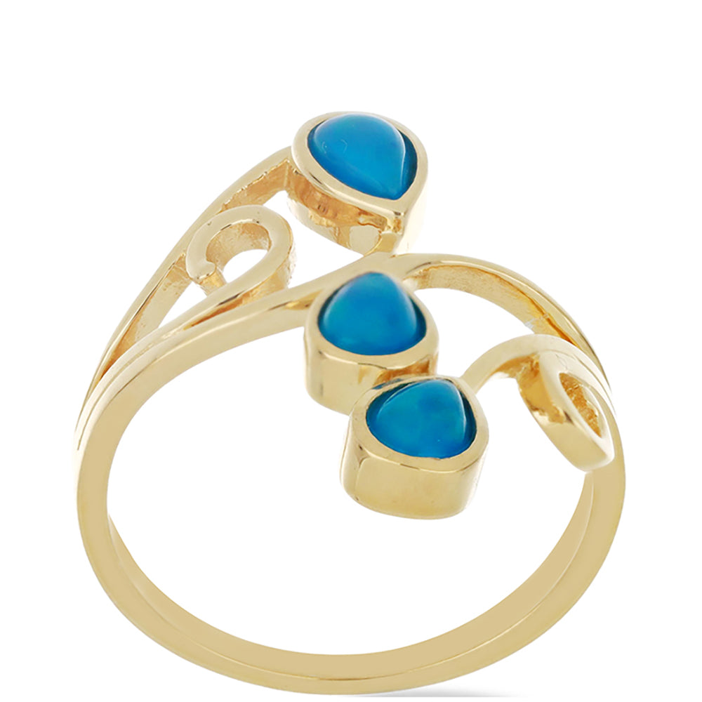 Goldplattierter Silberring mit blauem äthiopischem Opal aus Lega Dembi 4 
