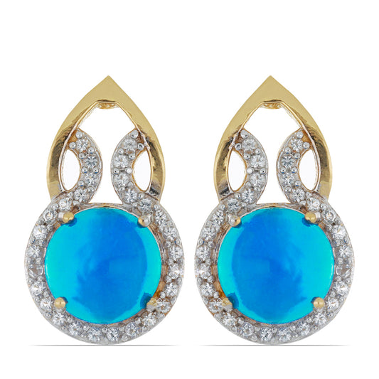 Goldplattierte Silberohrringe mit blauem äthiopischem Opal aus Lega Dembi und weißem Topas
