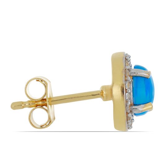 Goldplattierte Silberohrringe mit blauem äthiopischem Opal aus Lega Dembi und weißem Topas
