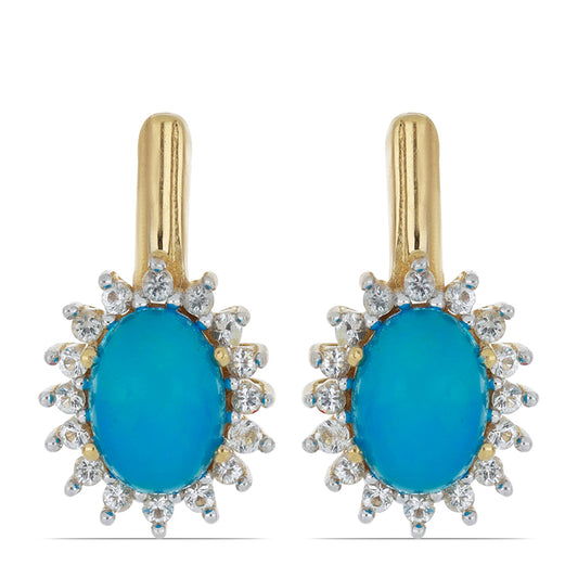 Goldplattierte Silberohrringe mit blauem äthiopischem Opal aus Lega Dembi und weißem Topas