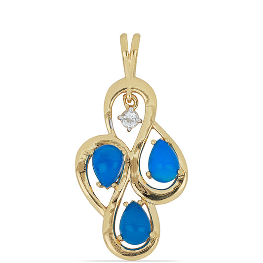 Goldplattierter Silberanhänger mit blauem äthiopischem Opal aus Lega Dembi und weißem Topas