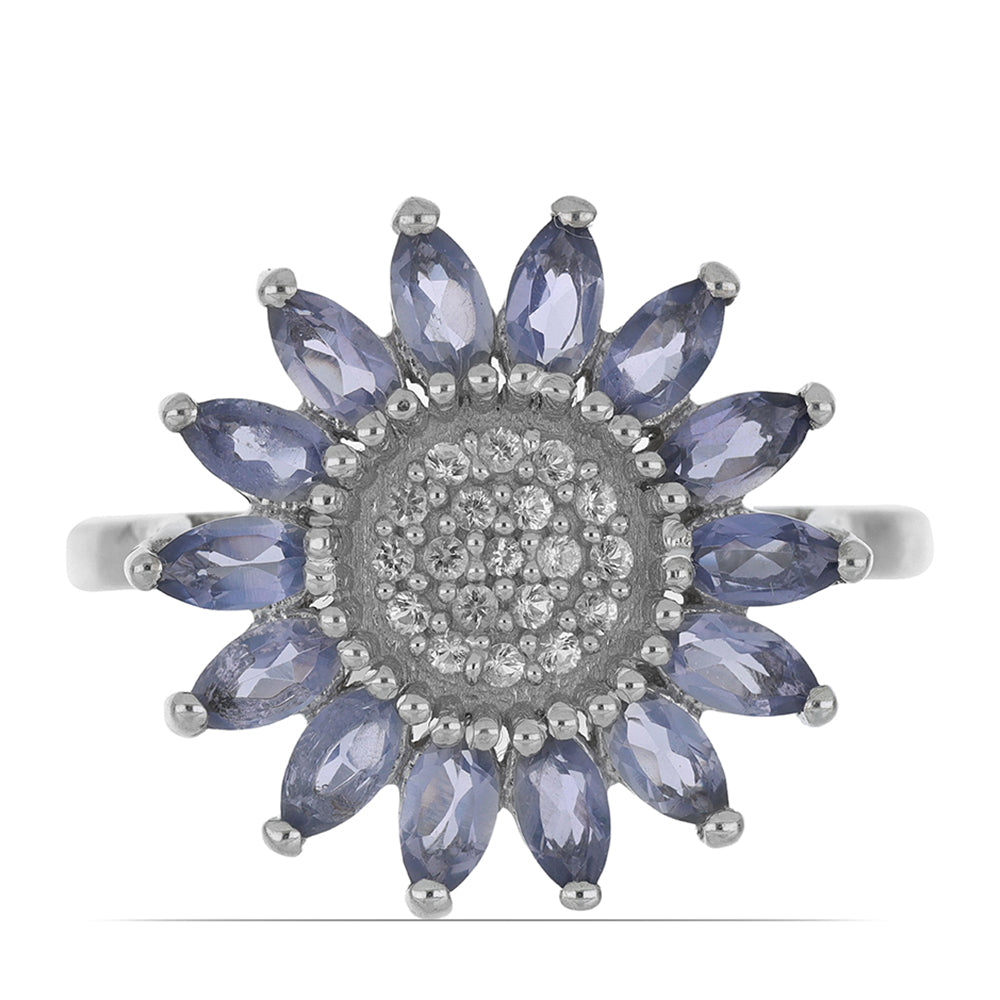 Silberring mit Iolith aus Yellowknife und weißem Topas 1 