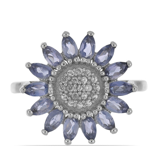 Silberring mit Iolith aus Yellowknife und weißem Topas