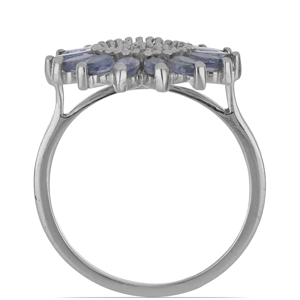 Silberring mit Iolith aus Yellowknife und weißem Topas