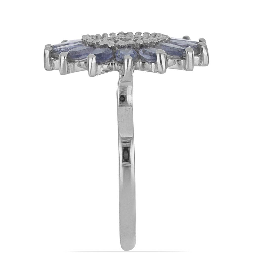 Silberring mit Iolith aus Yellowknife und weißem Topas