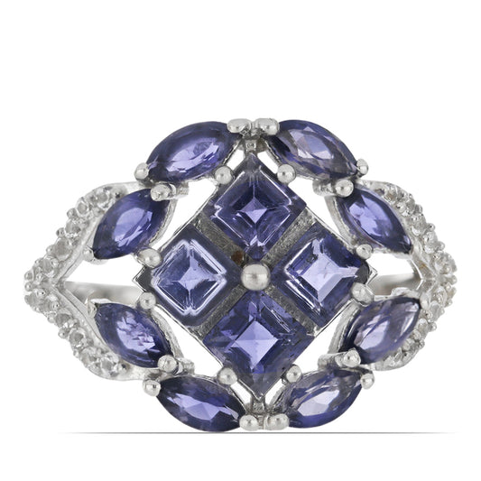 Silberring mit Iolith aus Yellowknife und weißem Topas