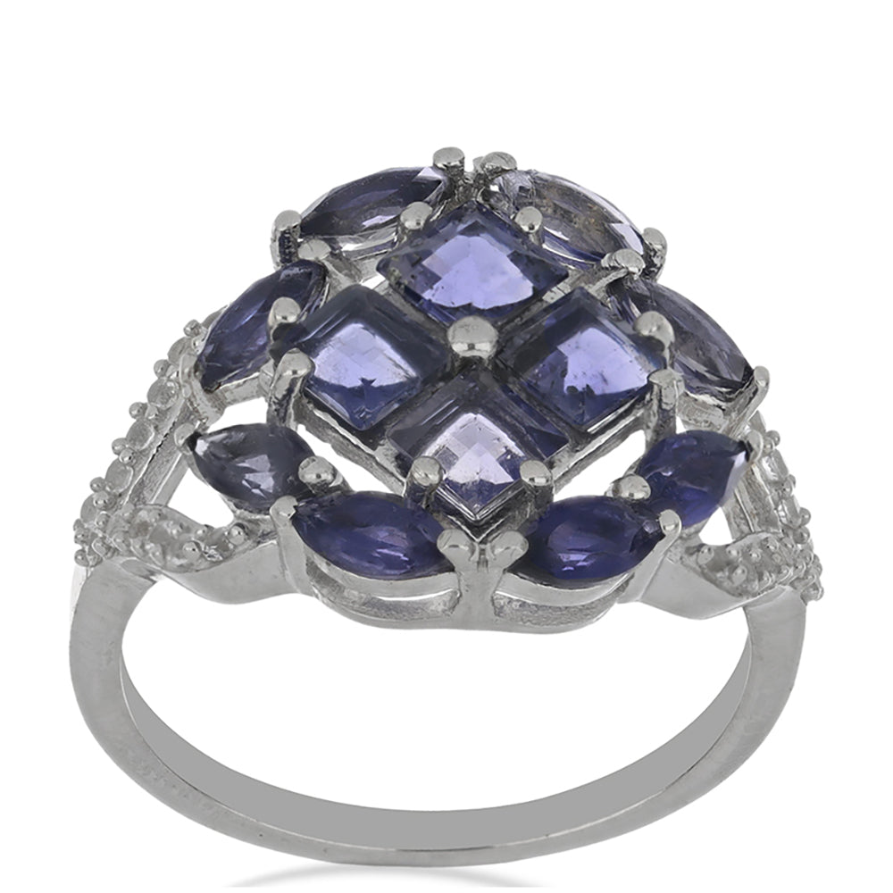 Silberring mit Iolith aus Yellowknife und weißem Topas