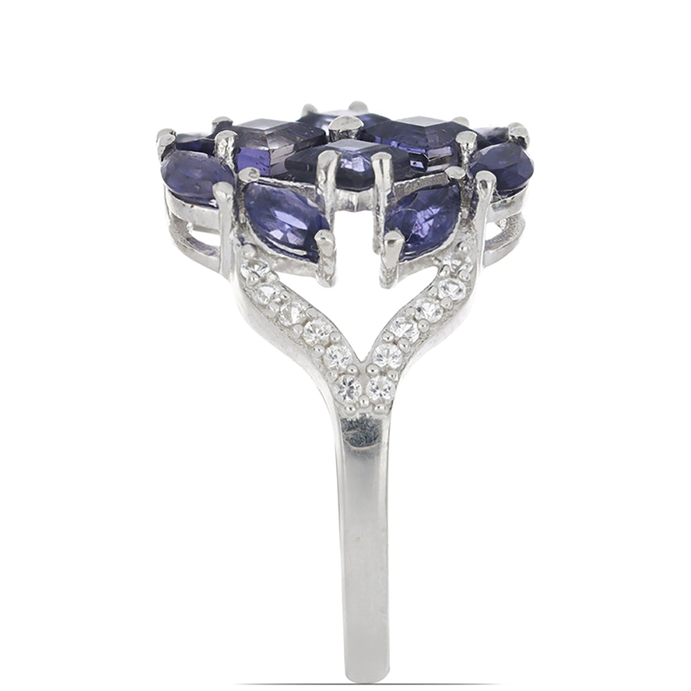 Silberring mit Iolith aus Yellowknife und weißem Topas