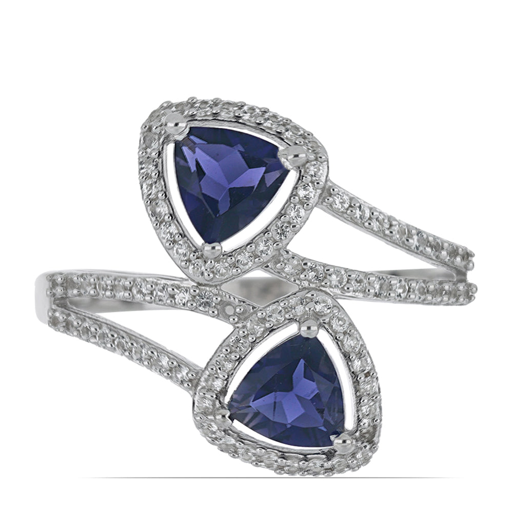 Silberring mit Iolith aus Yellowknife und weißem Topas 1 