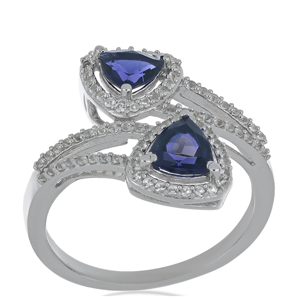 Silberring mit Iolith aus Yellowknife und weißem Topas