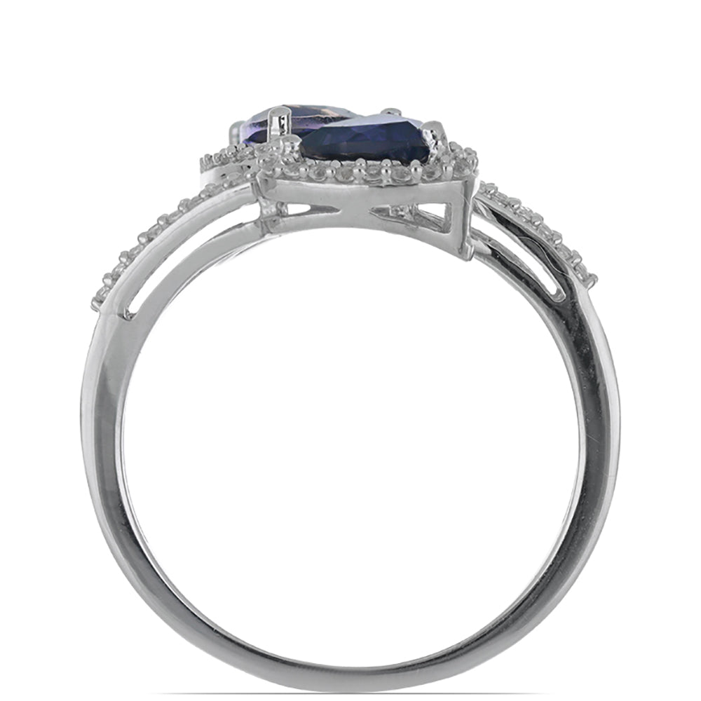 Silberring mit Iolith aus Yellowknife und weißem Topas