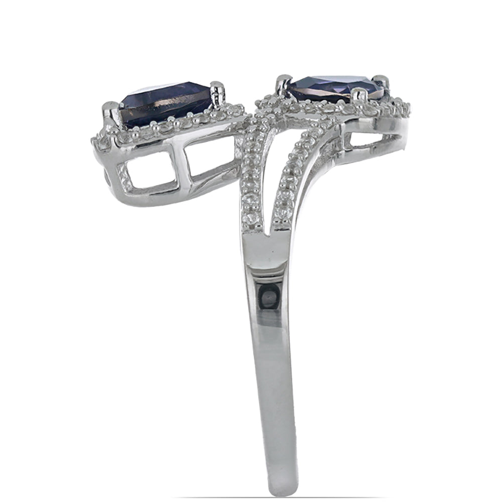 Silberring mit Iolith aus Yellowknife und weißem Topas 4 