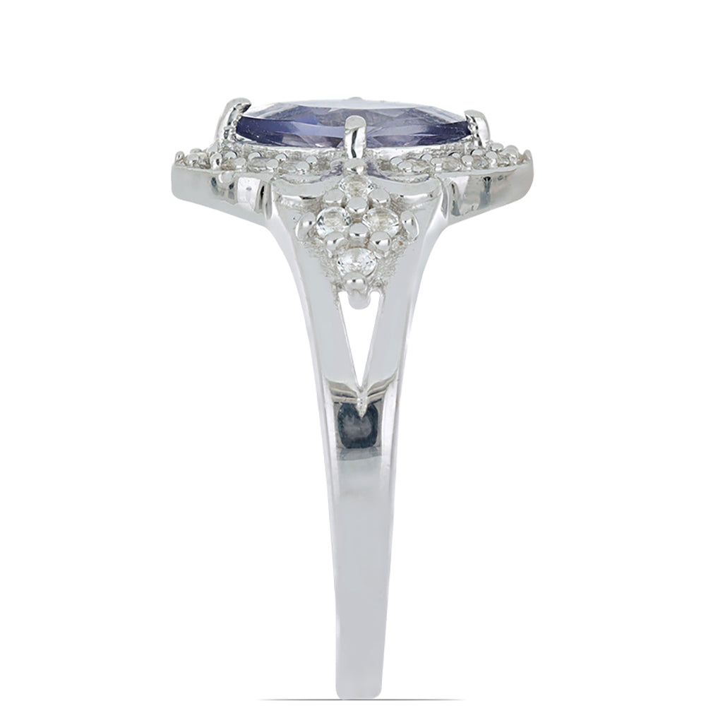 Silberring mit Iolith aus Yellowknife und weißem Topas 2 