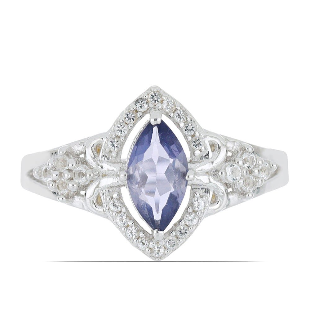 Silberring mit Iolith aus Yellowknife und weißem Topas 1 