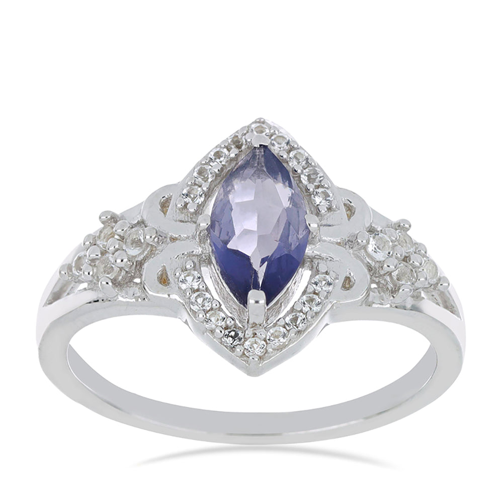 Silberring mit Iolith aus Yellowknife und weißem Topas