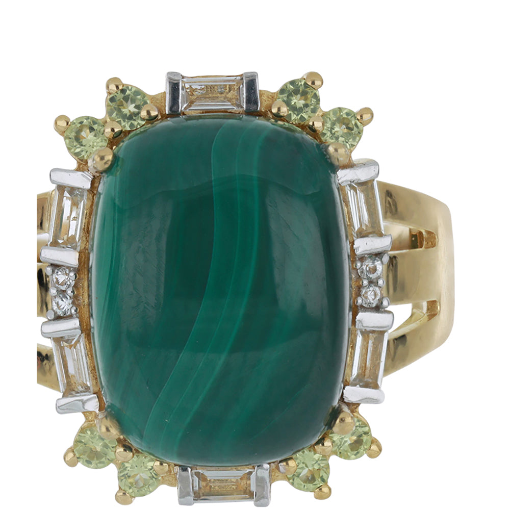 Goldplattierter Silberring mit Wales Malachit und Peridot aus Changbai 1 