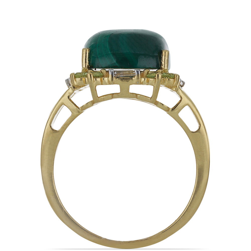 Goldplattierter Silberring mit Wales Malachit und Peridot aus Changbai 2 