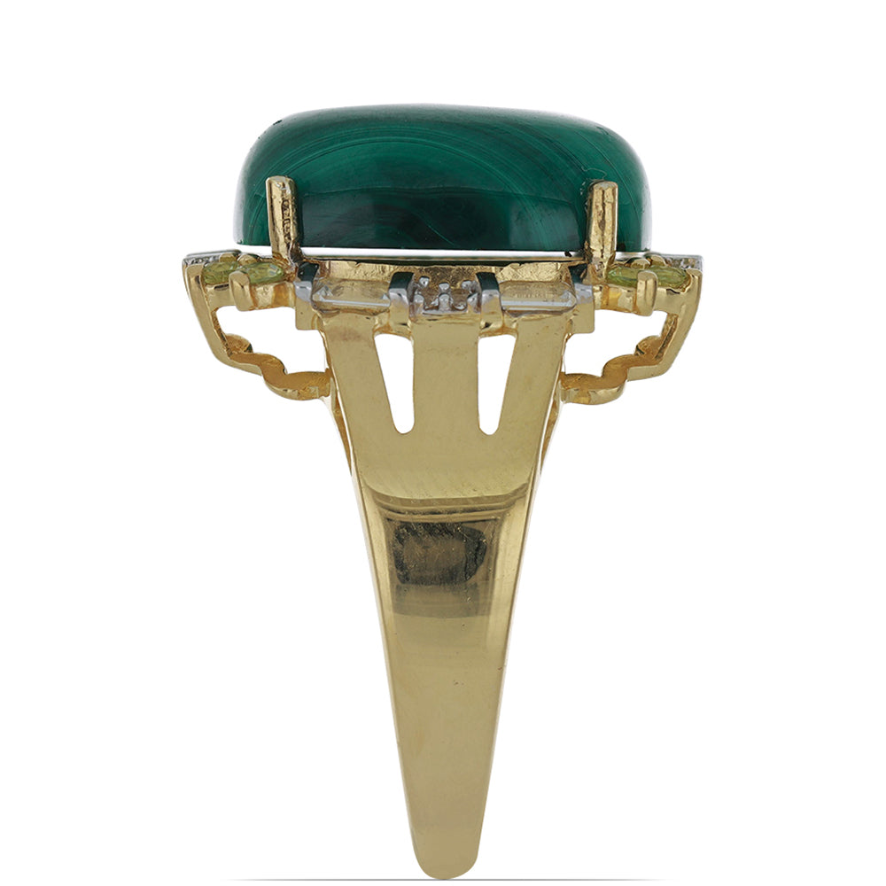 Goldplattierter Silberring mit Wales Malachit und Peridot aus Changbai 4 