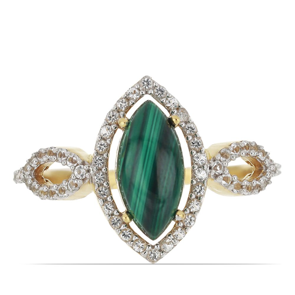 Goldplattierter Silberring mit Wales Malachit und weißem Topas 1 