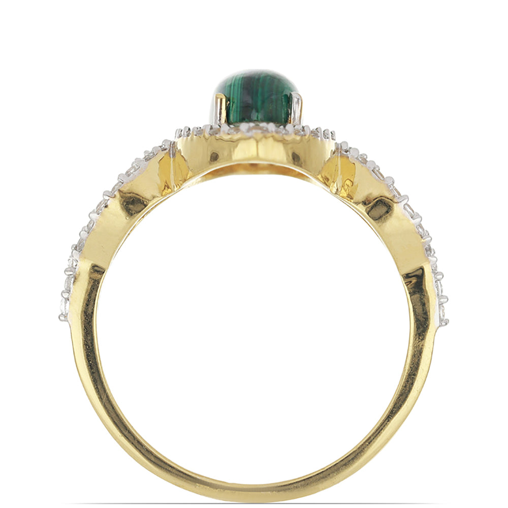 Goldplattierter Silberring mit Wales Malachit und weißem Topas 2 