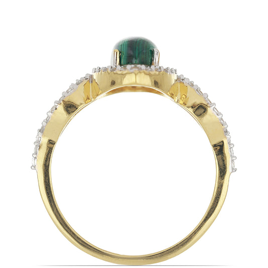 Goldplattierter Silberring mit Wales Malachit und weißem Topas