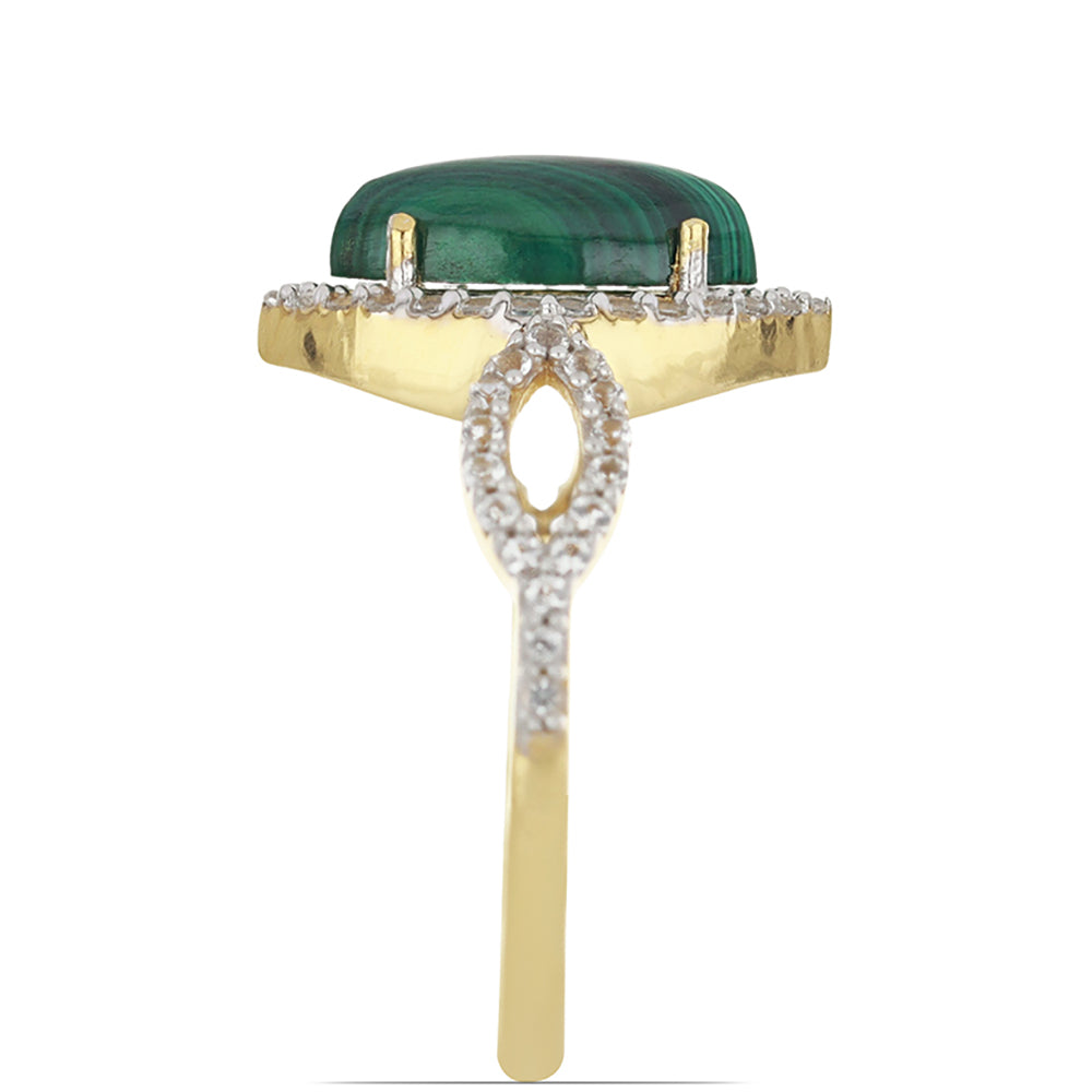 Goldplattierter Silberring mit Wales Malachit und weißem Topas 3 