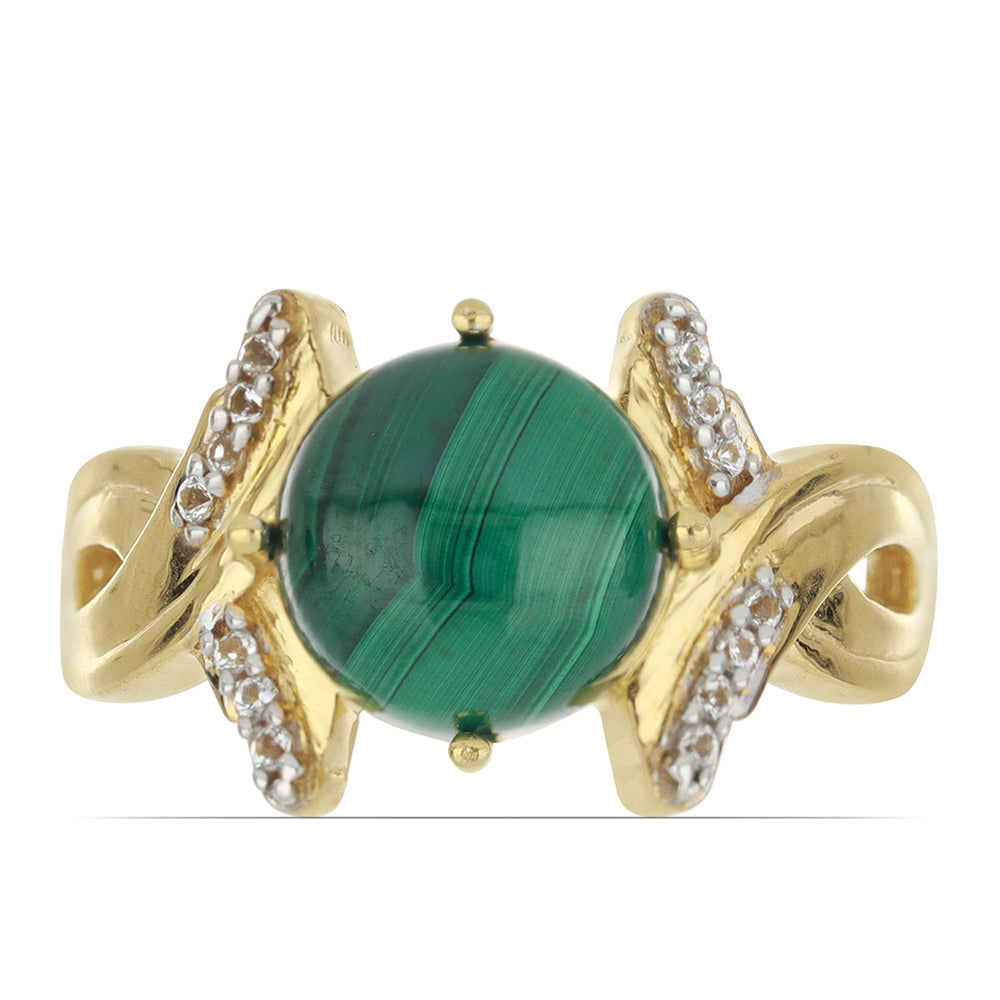 Goldplattierter Silberring mit Wales Malachit und weißem Topas