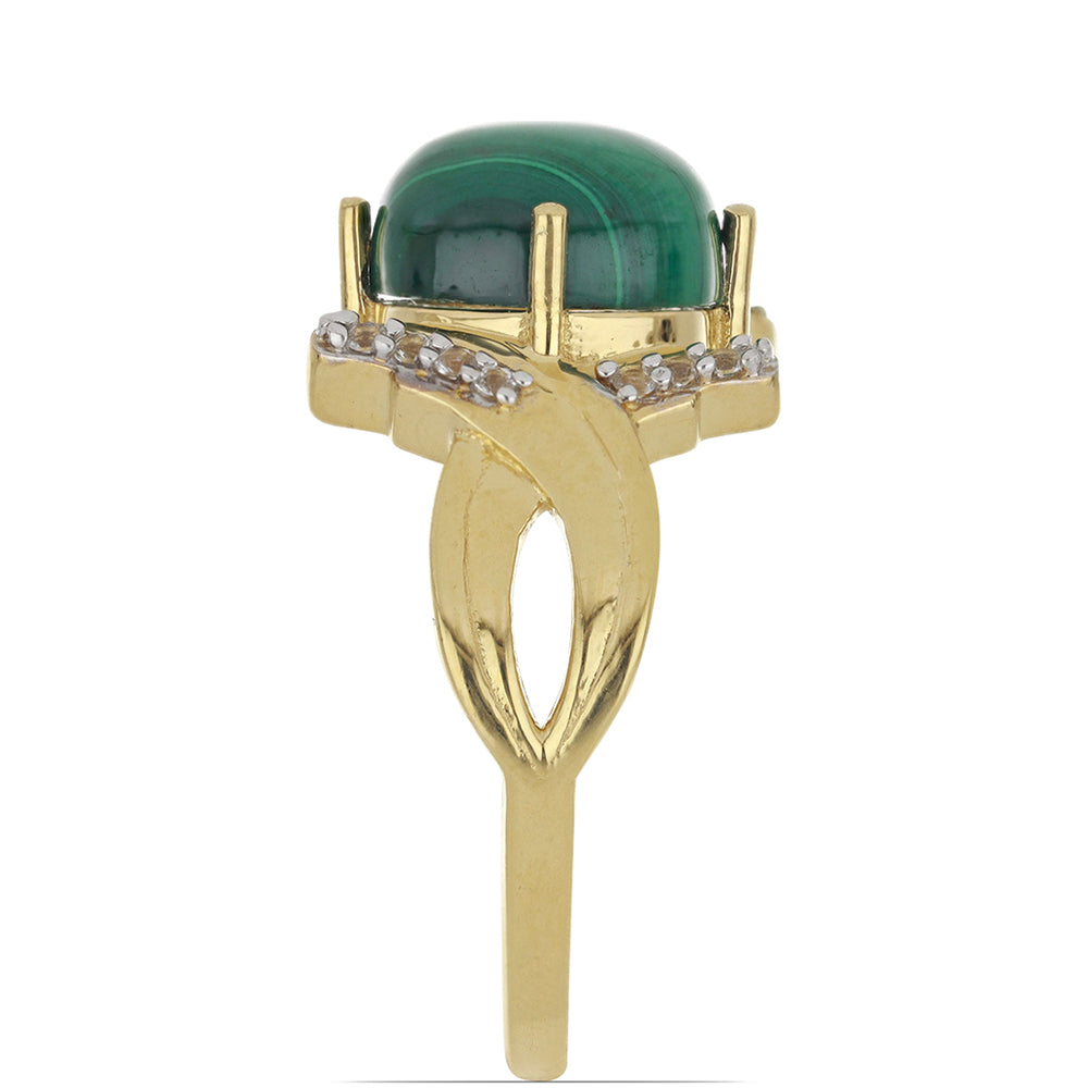Goldplattierter Silberring mit Wales Malachit und weißem Topas