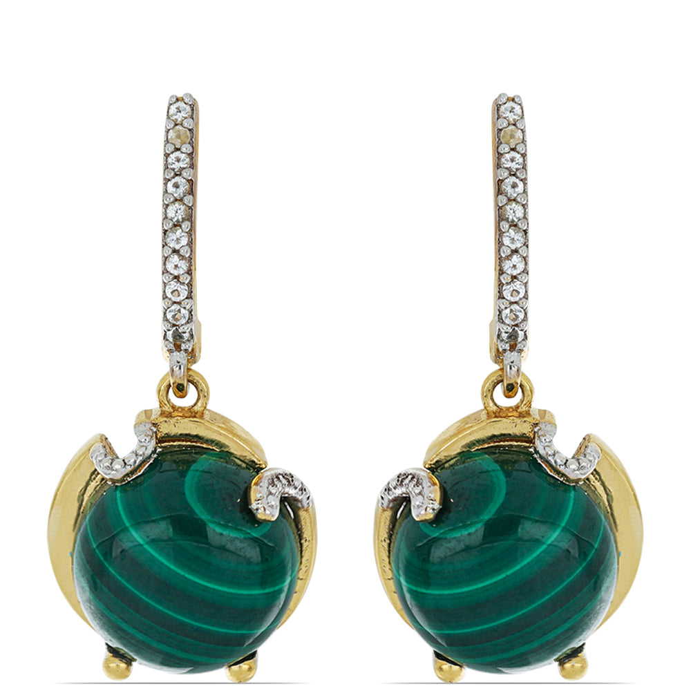 Goldplattierte Silberohrringe mit Wales Malachit und weißem Topas 1 