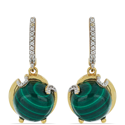 Goldplattierte Silberohrringe mit Wales Malachit und weißem Topas
