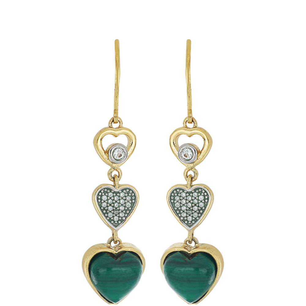 Goldplattierte Silberohrringe mit Wales Malachit und weißem Topas 1 