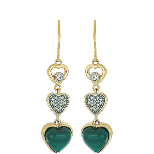 Goldplattierte Silberohrringe mit Wales Malachit und weißem Topas